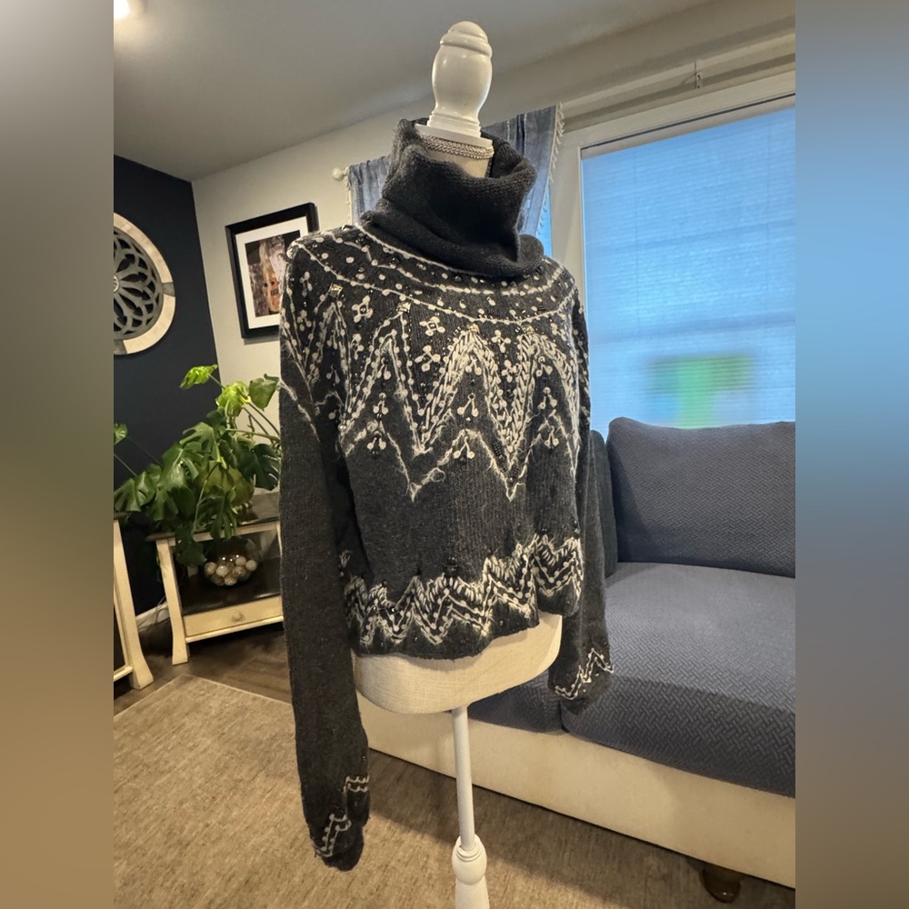 Free People Chunky Knit Embellished Cowl Neck Sweater – Size M - Picture 2 of 9